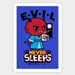 Cute Funny Kawaii Demon Drinking Coffee Slogan Meme Sticker